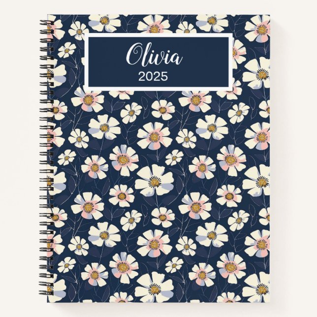 Blue and Floral Pattern Notebook (Front)