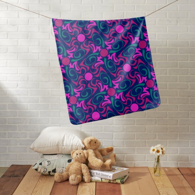 Blue and Fuchsia Pink Star Seamless Vector Pattern Swaddle Blanket (In Situ)