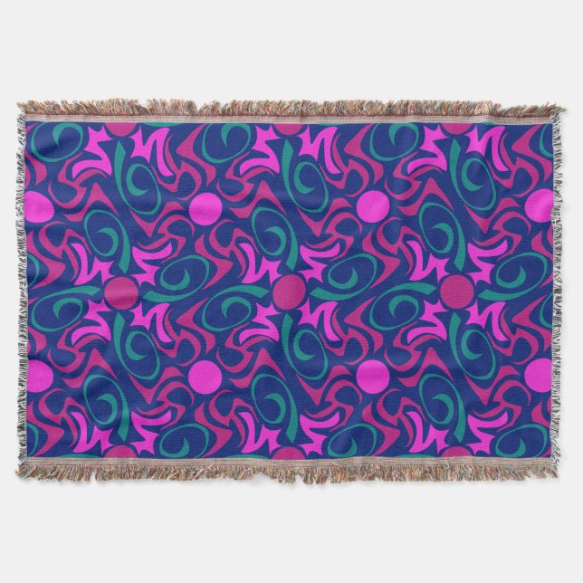 Blue and Fuchsia Pink Star Seamless Vector Pattern Throw Blanket (Front)