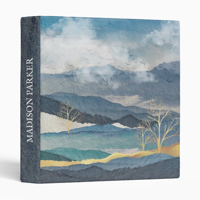 Blue and Glittering Gold Landscape 3 Ring Binder (Front/Spine)