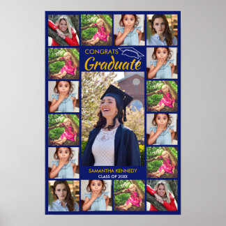 Blue And Gold 17 Photo Collage Congrats Graduate Poster
