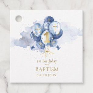 Blue and Gold 1st Birthday and Baptism Thank You Favor Tags