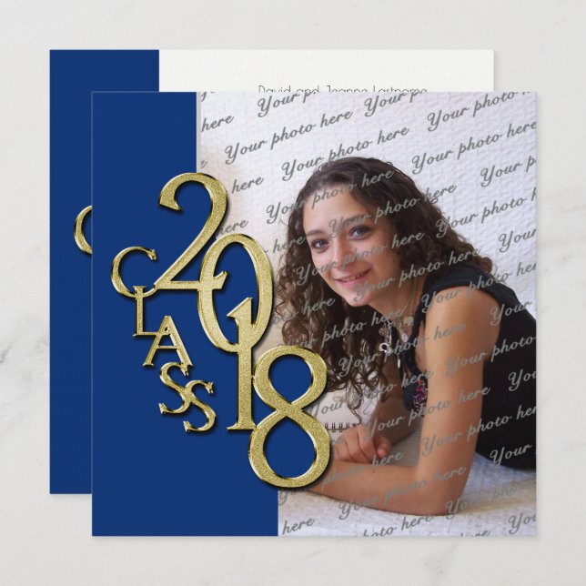 Blue and Gold 2018Graduation Invitation (Front/Back)