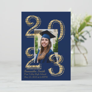 Blue and Gold 2023 Photo Graduation Invitation