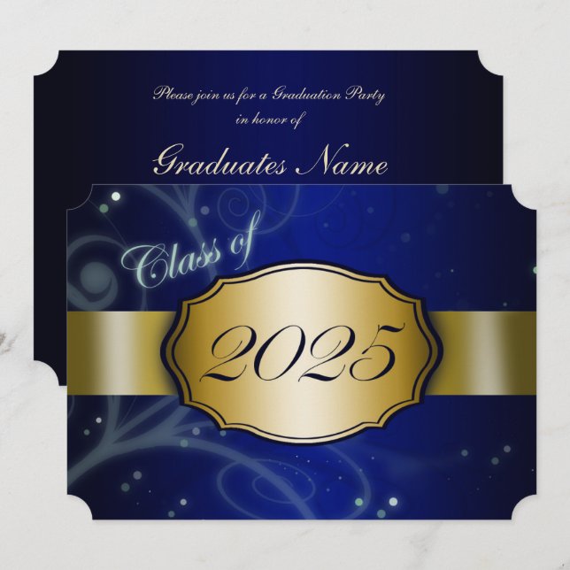 Blue and Gold 2025 Graduation Party Invitation (Front/Back)