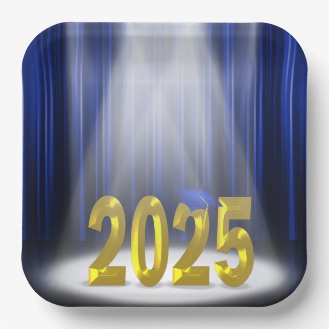 Blue and Gold 2026 Graduation in Spotlight  Paper Plates (Front)