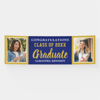 Blue And Gold 2 Photo Congrats 2026 Graduation Banner