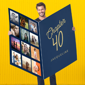 Blue And Gold 40th Birthday Photo Card