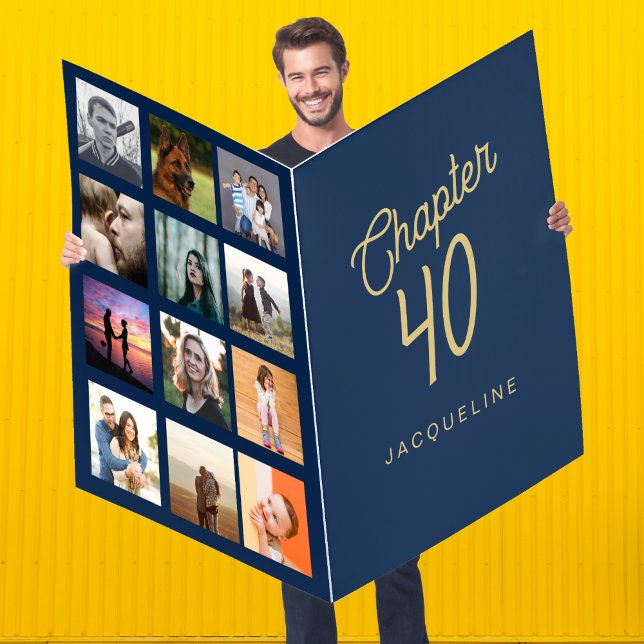 Blue And Gold 40th Birthday Photo Card (Creator Uploaded)