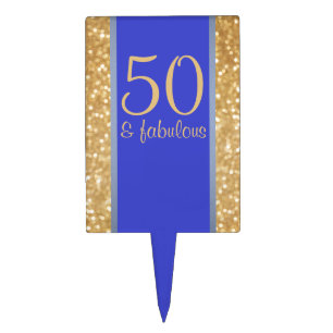 Blue and Gold 50 & Fabulous 50th Birthday Cake Topper