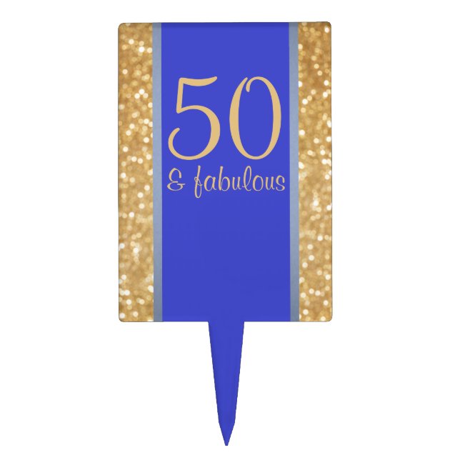 Blue and Gold 50 & Fabulous 50th Birthday Cake Topper (Front)