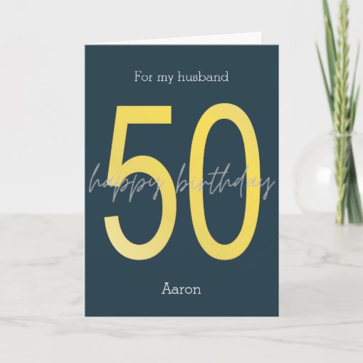 Blue and Gold 50th Birthday Card | Zazzle