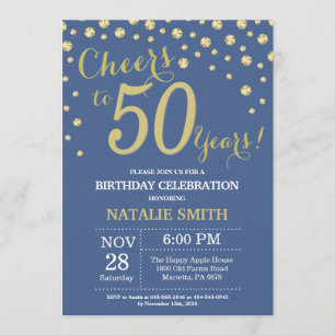 Blue and Gold 50th Birthday Diamond Invitation