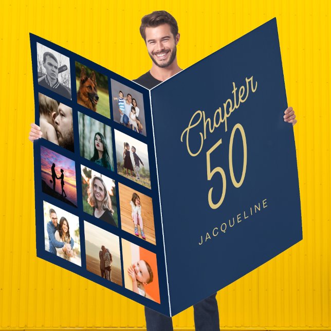 Blue And Gold 50th Birthday Photo Card (Creator Uploaded)