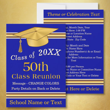 Blue And Gold 50th Class Reunion Invitations by LittleLindaPinda at Zazzle