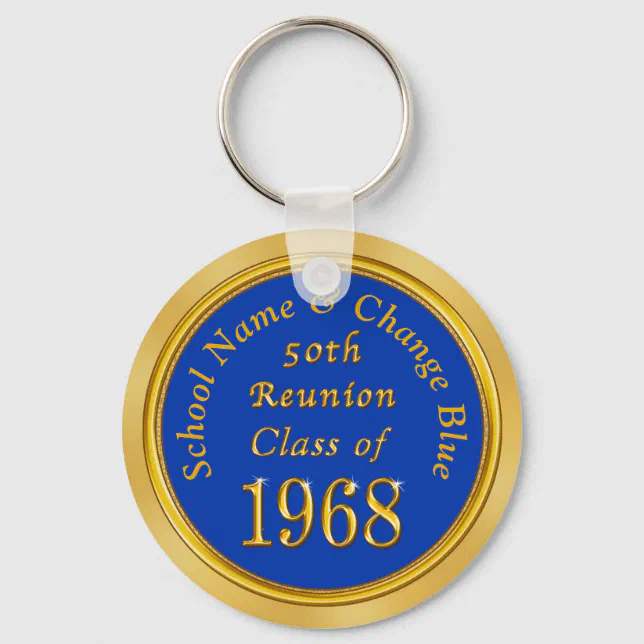Blue and Gold 50th Class Reunion Party Favors Keychain Zazzle
