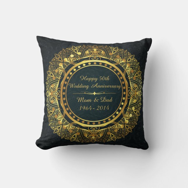 Blue and Gold 50th Wedding Anniversary Classic Throw Pillow (Front)