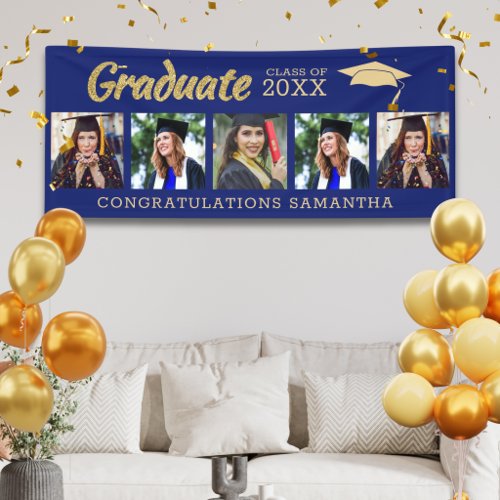 Blue And Gold 5 Photo Congrats 2026 Graduation  Banner