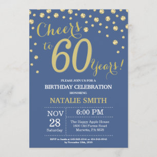 Blue and Gold 60th Birthday Diamond Invitation