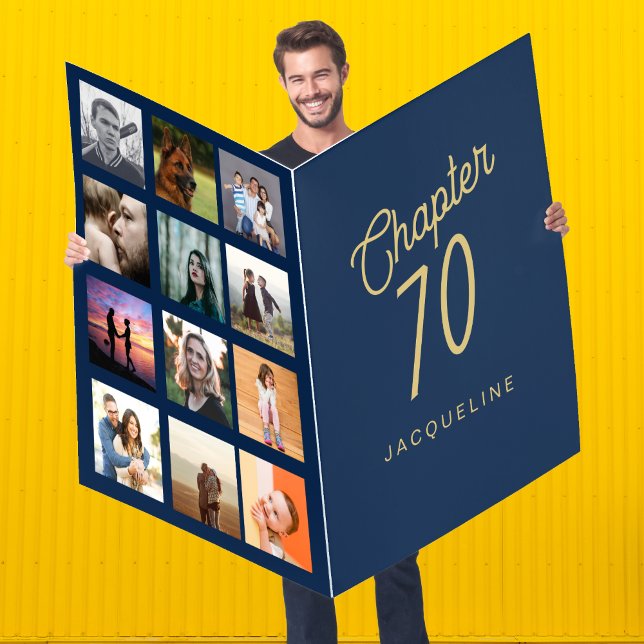 Blue And Gold 70th Birthday Photo Card (Creator Uploaded)