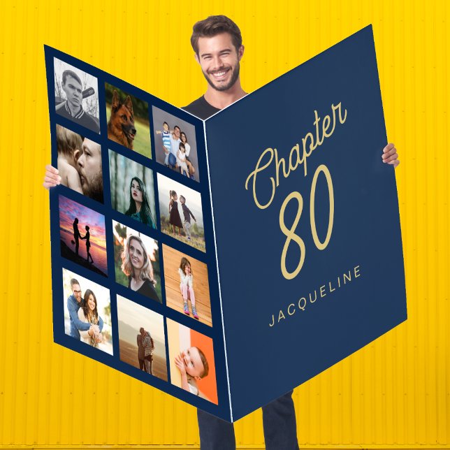 Blue And Gold 80th Birthday Photo Card (Creator Uploaded)