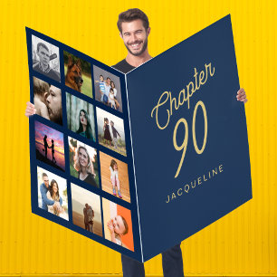Blue And Gold 90th Birthday Photo Card
