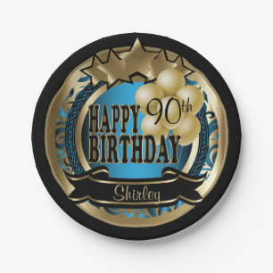 Blue and Gold Abstract 00th Birthday Star Paper Plates