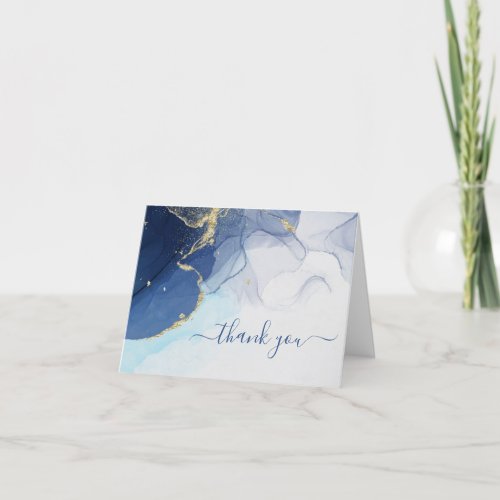 Blue and Gold Abstract Agate  Folded Thank You Card