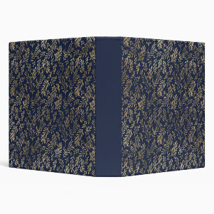 Blue and Gold Abstract Art Deco Leaves Pattern 3 Ring Binder
