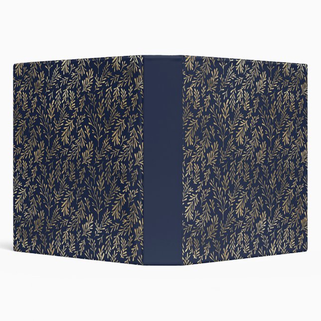 Blue and Gold Abstract Art Deco Leaves Pattern 3 Ring Binder (Background)
