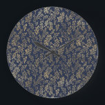 Blue and Gold Abstract Art Deco Leaves Pattern  Large Clock<br><div class="desc">A lovely blue and gold art deco style leaves pattern.</div>