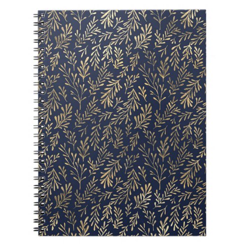 Blue and Gold Abstract Art Deco Leaves Pattern Notebook