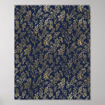 Blue and Gold Abstract Art Deco Leaves Pattern Poster<br><div class="desc">A lovely blue and gold art deco style leaves pattern.</div>