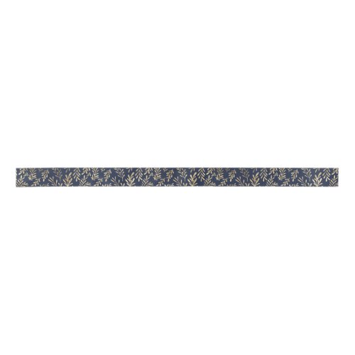 Blue and Gold Abstract Art Deco Leaves Pattern  Satin Ribbon