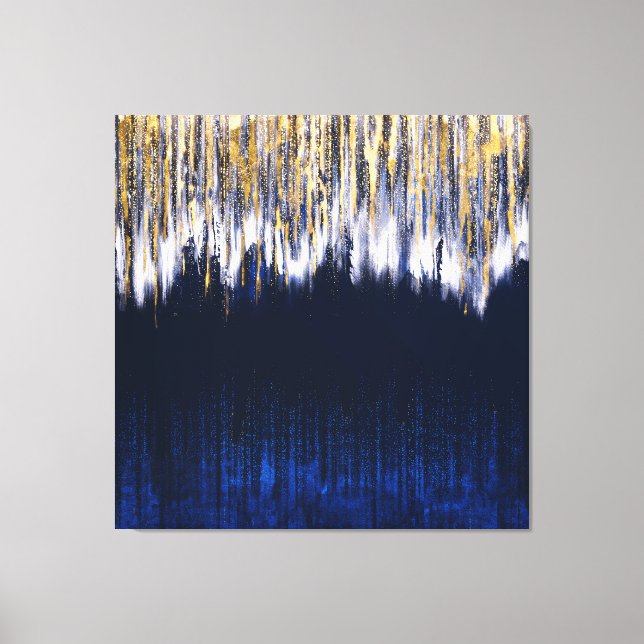 Blue and Gold Abstract Digital Painting Canvas Print (Front)