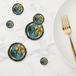 Blue and Gold Abstract Happy 00th Birthday Confetti