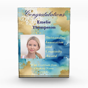 Blue and Gold Abstract Innovation Creativity Award Photo Block