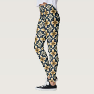 Blue And Gold Abstract Leggings