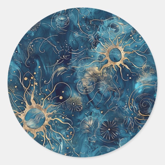 Blue and Gold Abstract Nebula Custom Sticker (Front)
