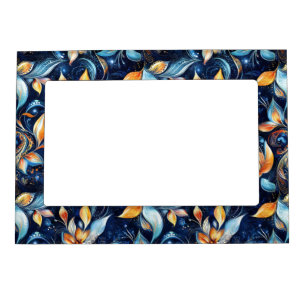 Blue and Gold Abstract Paisley Leaves (2) Magnetic Frame