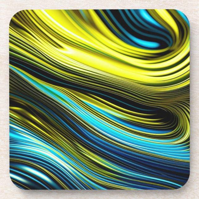 Blue and Gold Abstract Silk and Satin Rolls Beverage Coaster (Front)