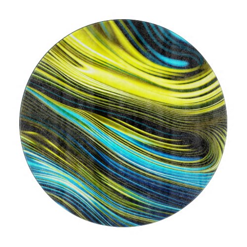 Blue and Gold Abstract Silk and Satin Rolls Cutting Board