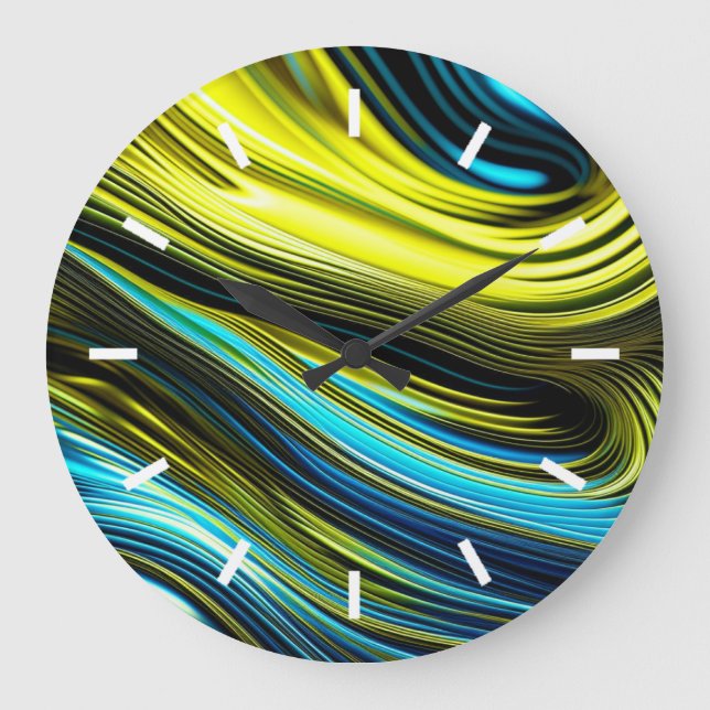 Blue and Gold Abstract Silk and Satin Rolls Large Clock (Front)
