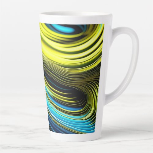 Blue and Gold Abstract Silk and Satin Rolls Latte Mug