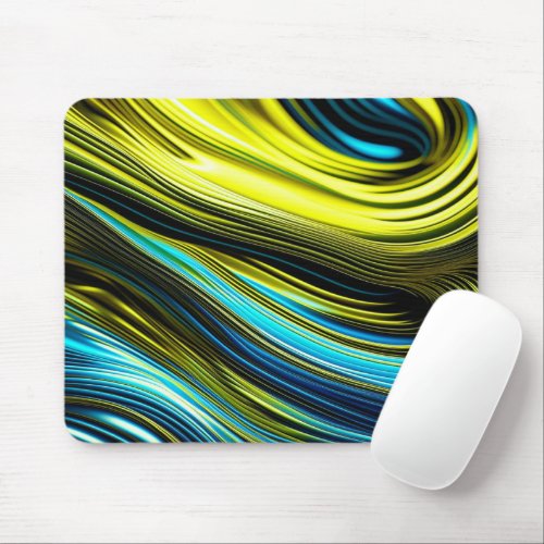 Blue and Gold Abstract Silk and Satin Rolls Mouse Pad