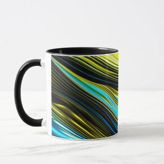 Blue and Gold Abstract Silk and Satin Rolls Mug (Left)