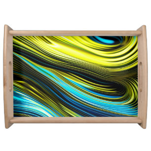Blue and Gold Abstract Silk and Satin Rolls Serving Tray