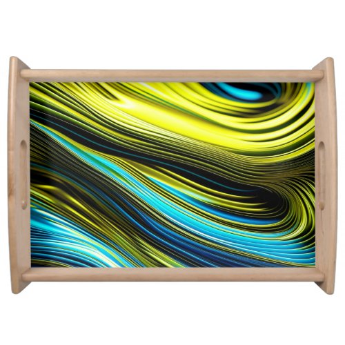 Blue and Gold Abstract Silk and Satin Rolls Serving Tray
