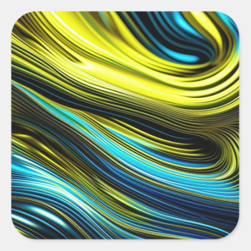Blue and Gold Abstract Silk and Satin Rolls Square Sticker