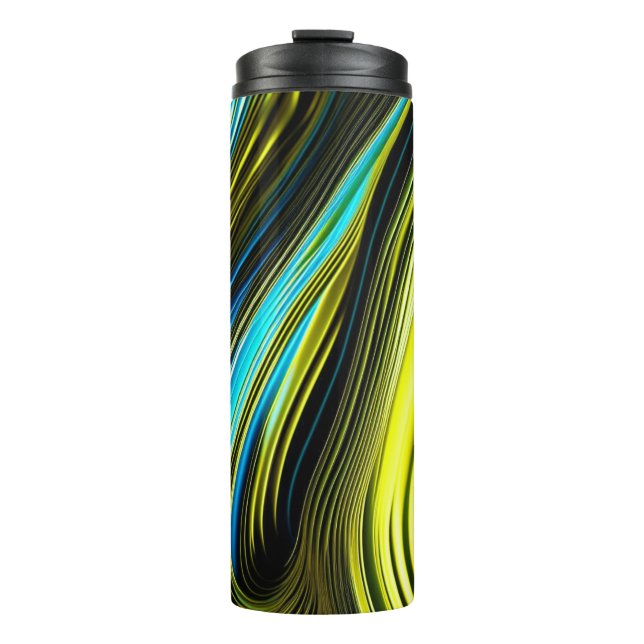 Blue and Gold Abstract Silk and Satin Rolls Thermal Tumbler (Front)